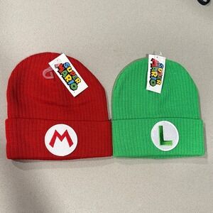 Super Mario Bros Red Mario Beanie Green Luigi Beanie‎ Unisex Kids